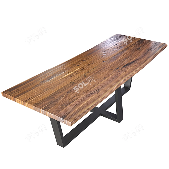 Wooden Slab Table Set 3D model image 3