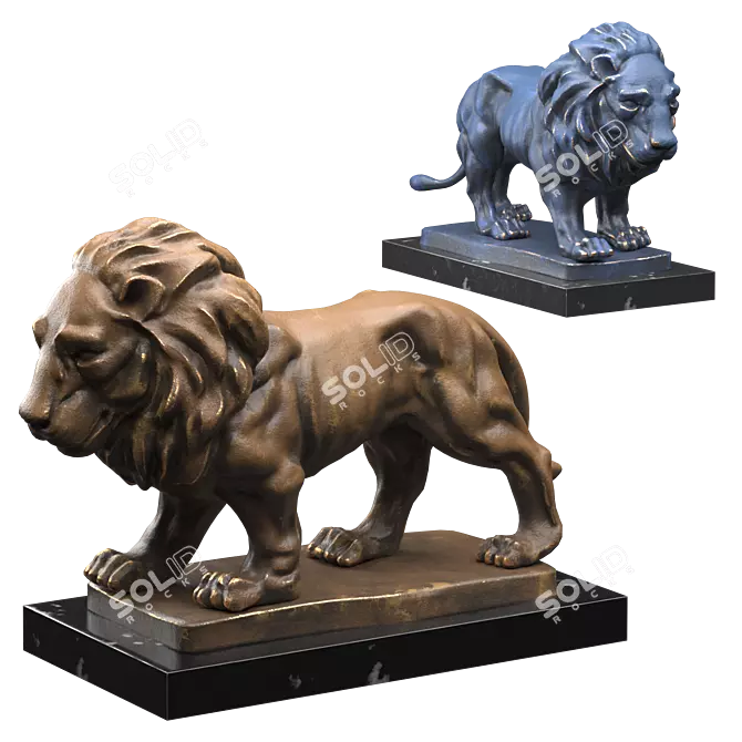 Regal Lion Statues 3D model image 1