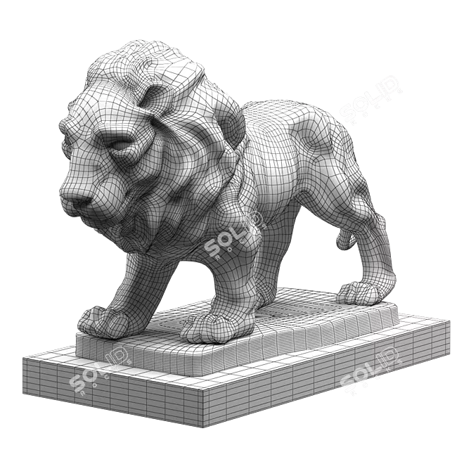 Regal Lion Statues 3D model image 4