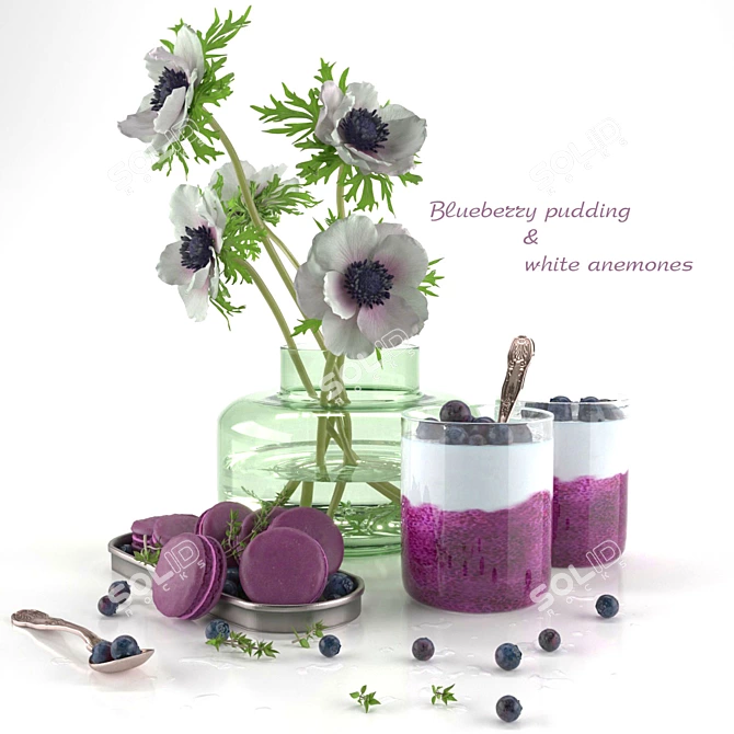 Blueberry Pudding & White Anemones 3D model image 1