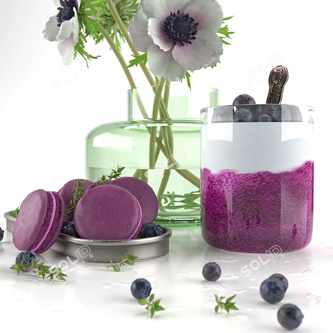 Blueberry Pudding & White Anemones 3D model image 2