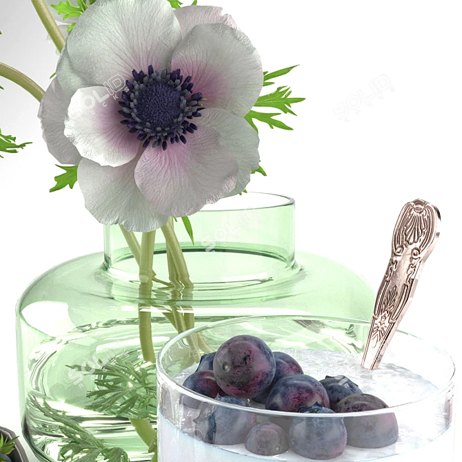 Blueberry Pudding & White Anemones 3D model image 3