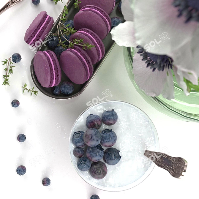 Blueberry Pudding & White Anemones 3D model image 4