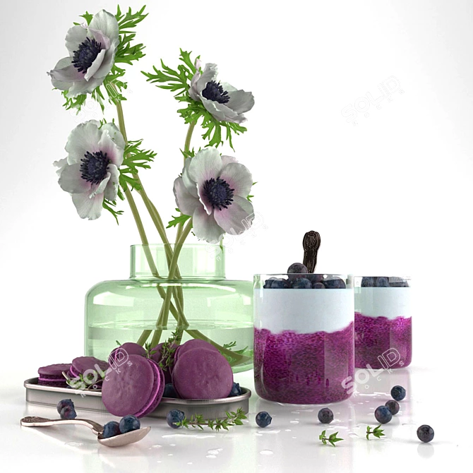 Blueberry Pudding & White Anemones 3D model image 5