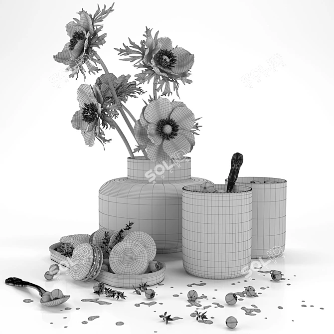 Blueberry Pudding & White Anemones 3D model image 7