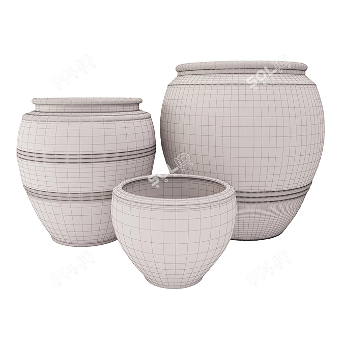 Handcrafted Plant Pots Trio 3D model image 6