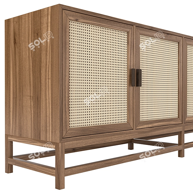 Indonesian Light Wood Rattan Sideboard 3D model image 3