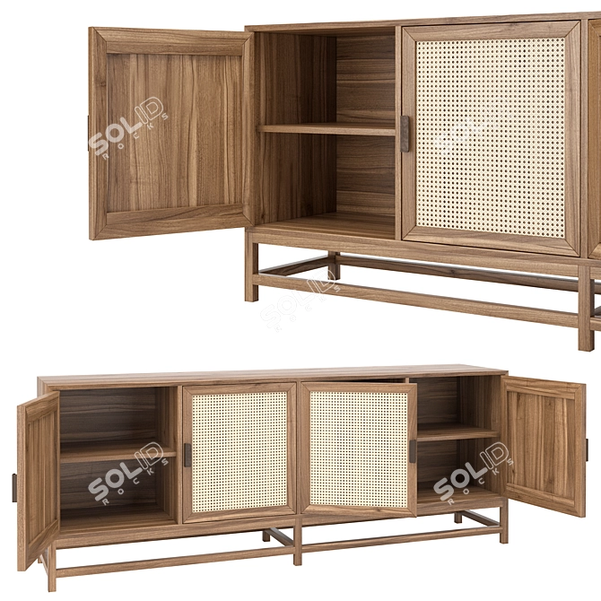 Indonesian Light Wood Rattan Sideboard 3D model image 4