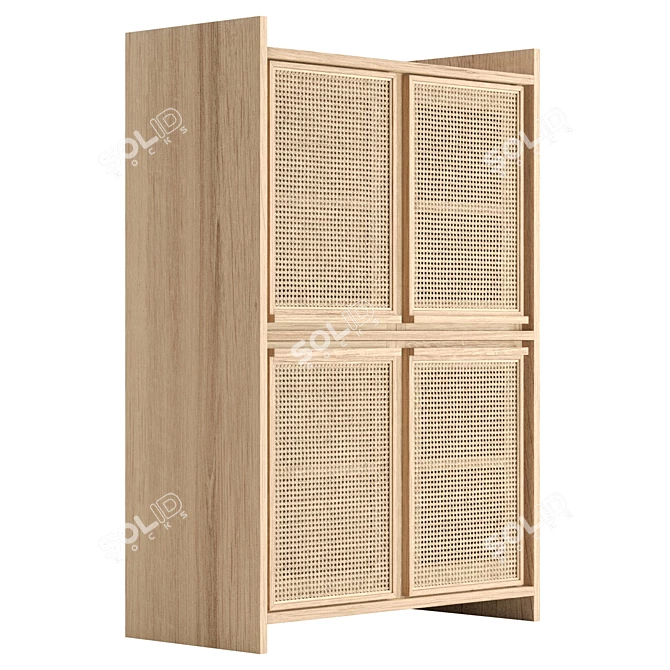 European Oak Roots Cupboard, 4-Door 3D model image 4