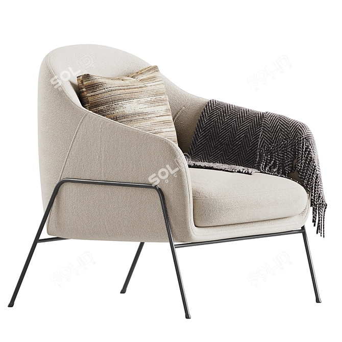 Luxurious Ivory Velvet Armchair 3D model image 2