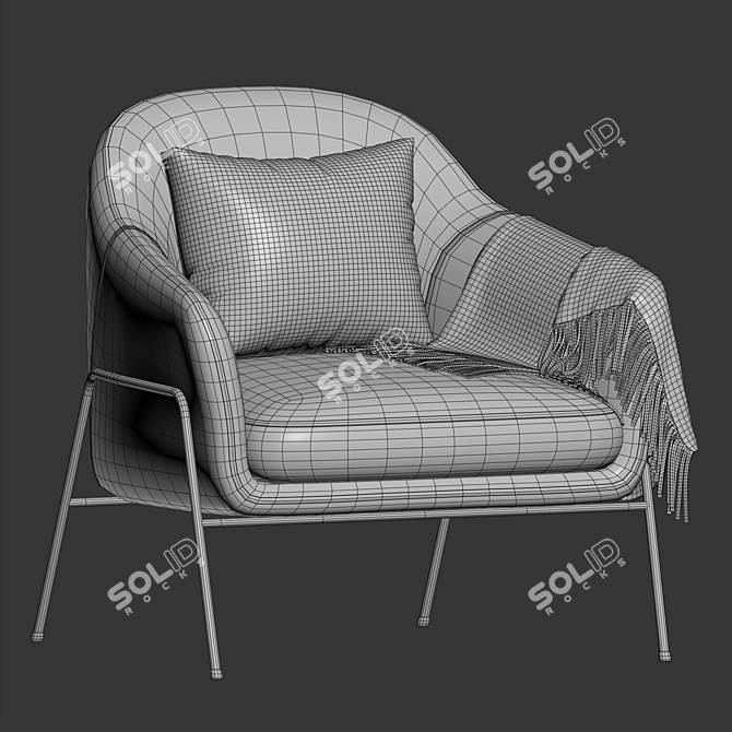 Luxurious Ivory Velvet Armchair 3D model image 5