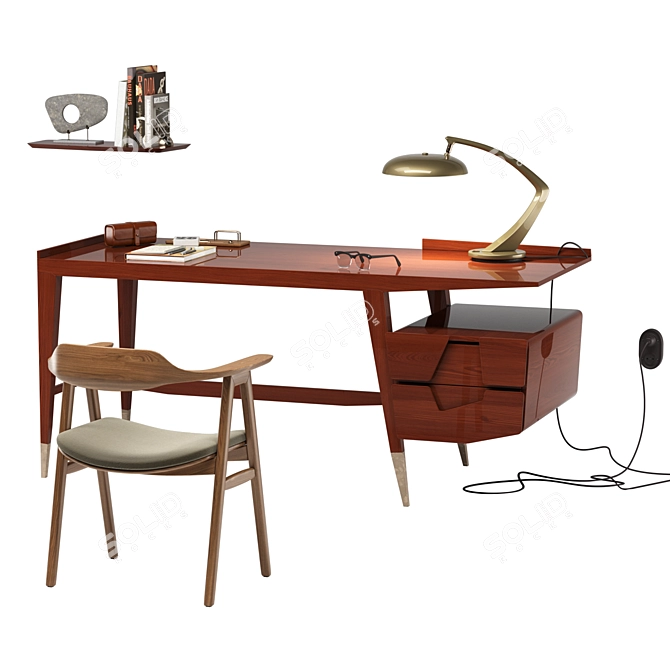 Luxury Mid Century Office Set 3D model image 4