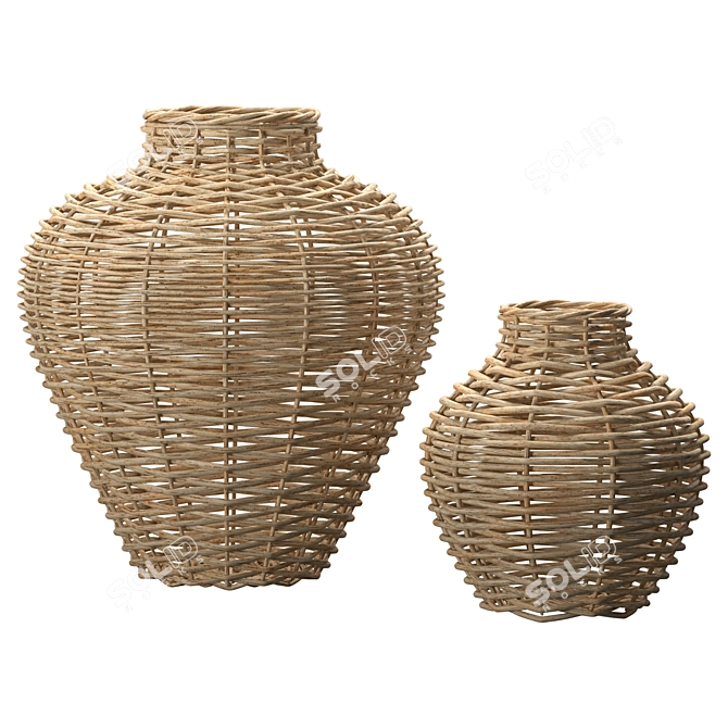 Handcrafted Arurog Wicker Vases 3D model image 2