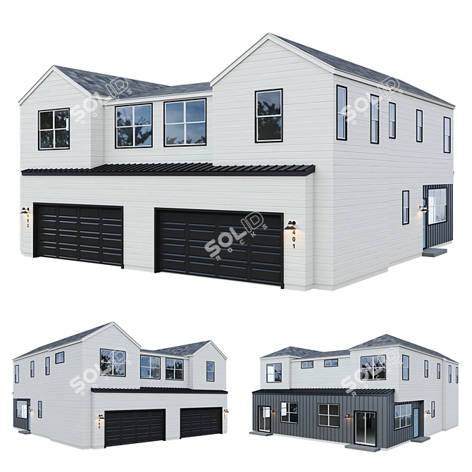 Modern Low Poly American House 3D model image 1