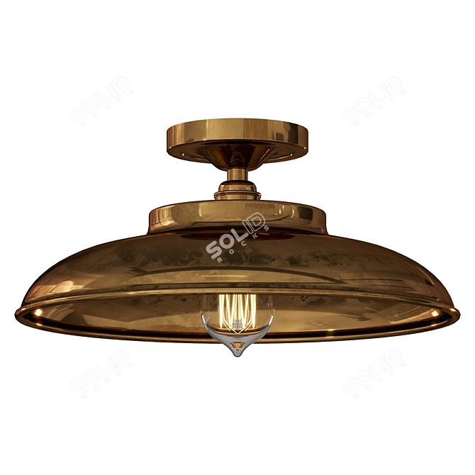 Industrial Brass Dome Flush Mount 3D model image 1