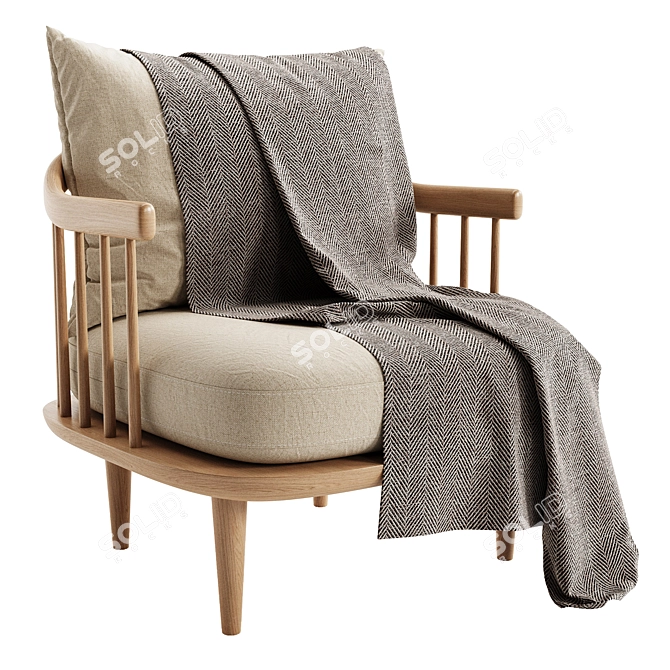 Modern Oak Easy Chair Fabric 3D model image 2