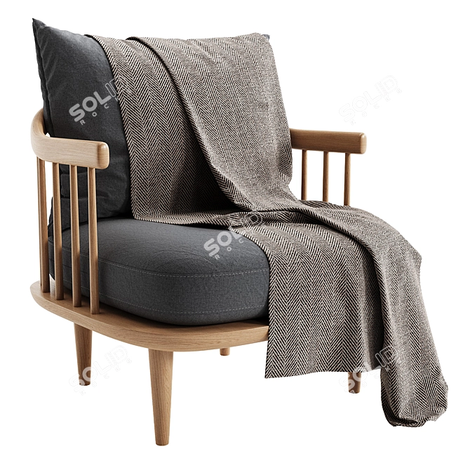 Modern Oak Easy Chair Fabric 3D model image 3