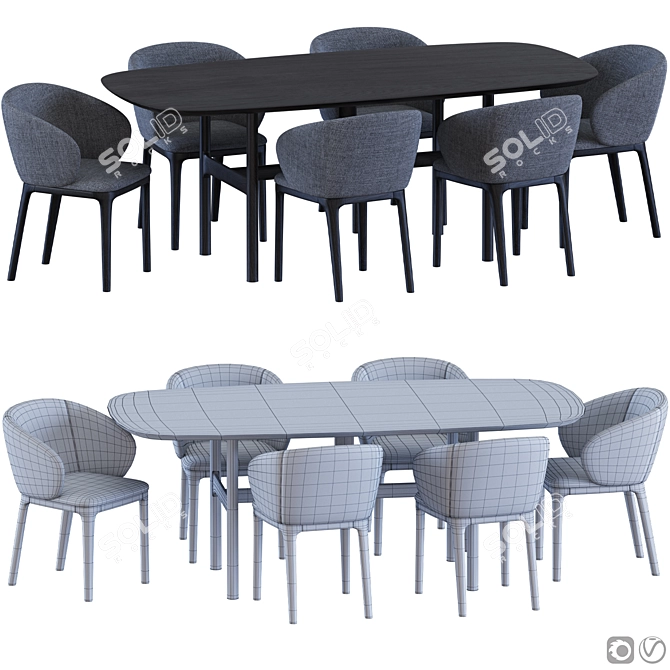 Modern NAVY Chair & TORII Table 3D model image 2