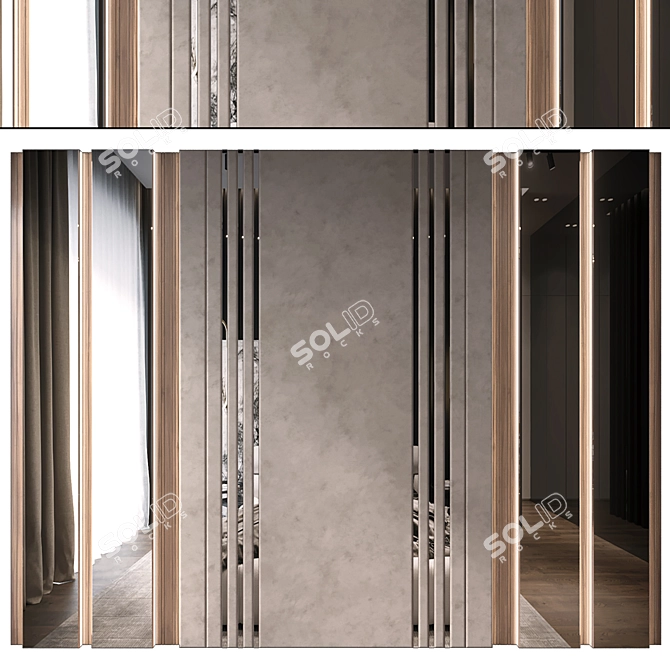 Elegant Wood Fabric Mirror Panels 3D model image 1