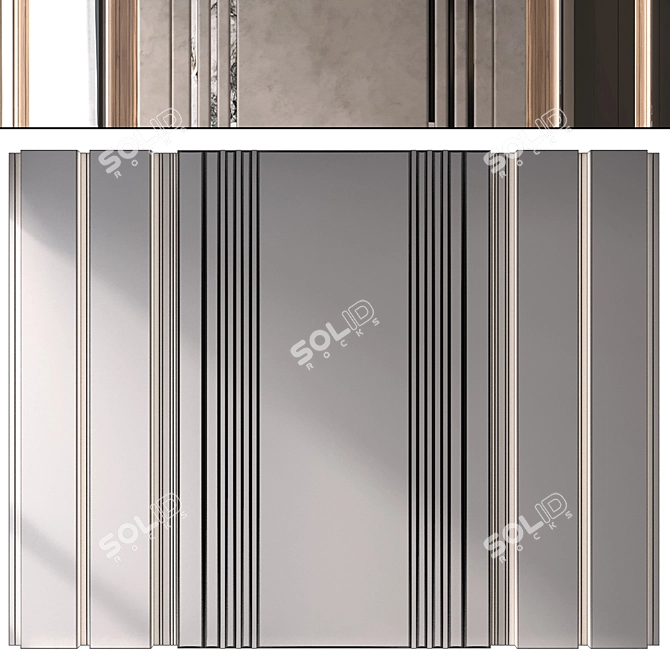 Elegant Wood Fabric Mirror Panels 3D model image 2