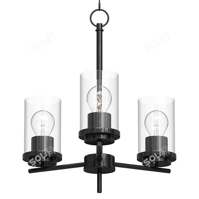 Elegant Black Three-Light Chandelier 3D model image 1