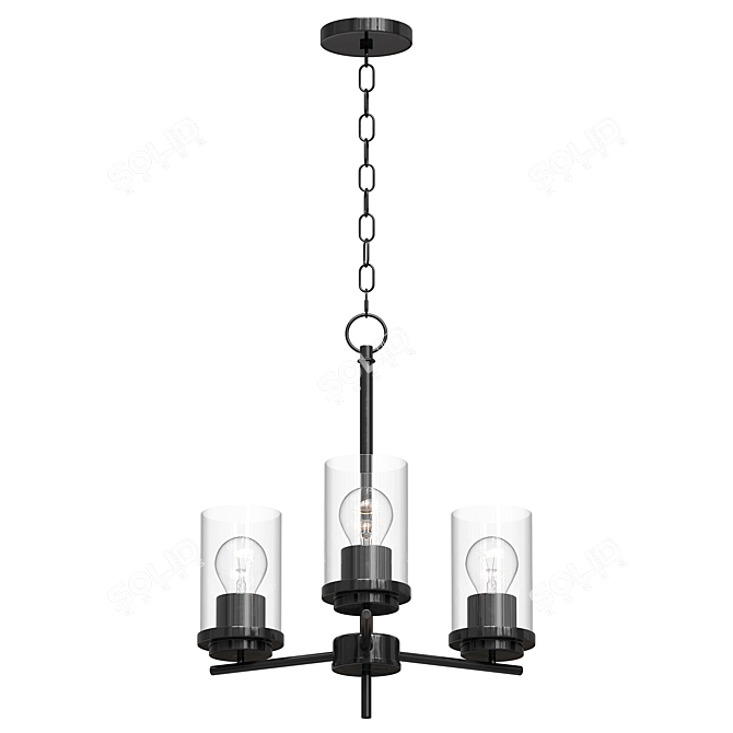 Elegant Black Three-Light Chandelier 3D model image 2