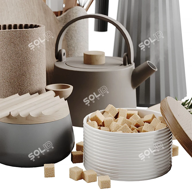 Plisse Kitchen Decor Set 3D model image 8