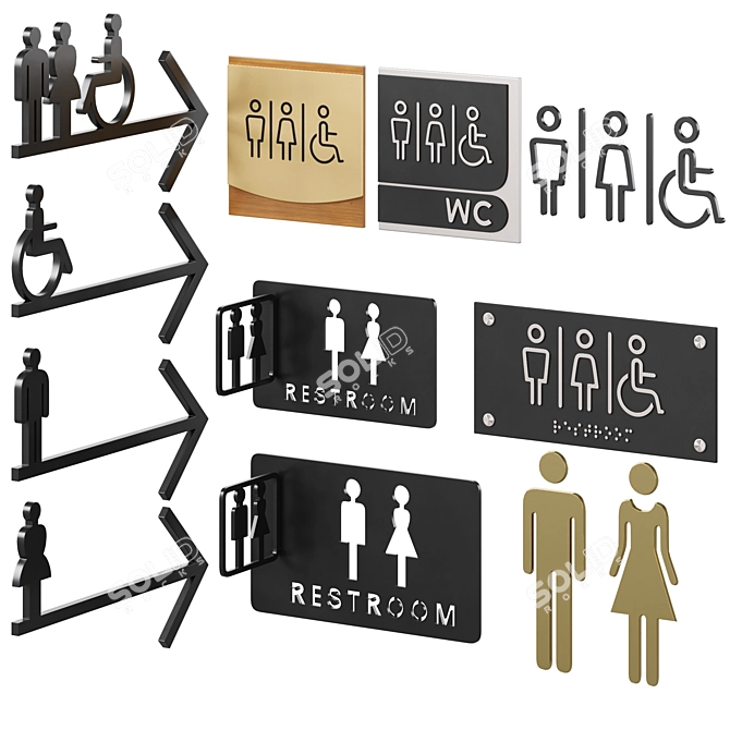 Bathroom Door Signs Set 3D model image 1