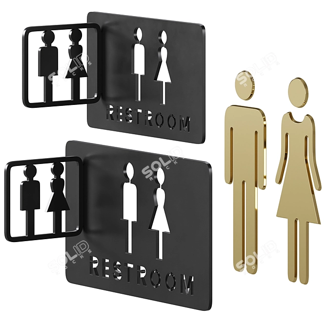 Bathroom Door Signs Set 3D model image 2