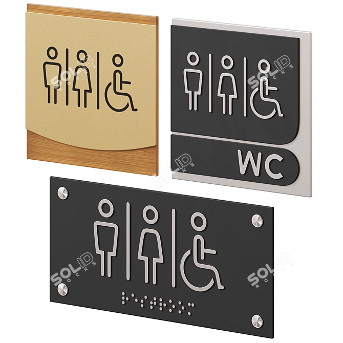 Bathroom Door Signs Set 3D model image 3