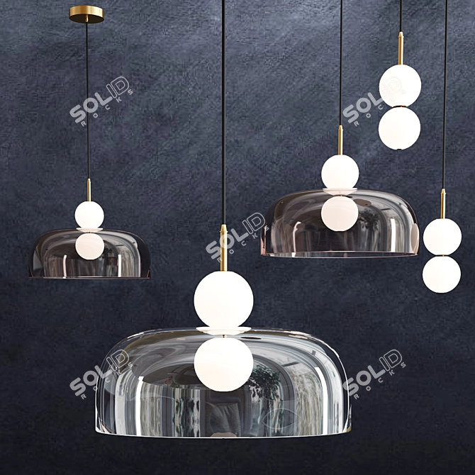 Modern Glass Brass Pendant Lamps 3D model image 2