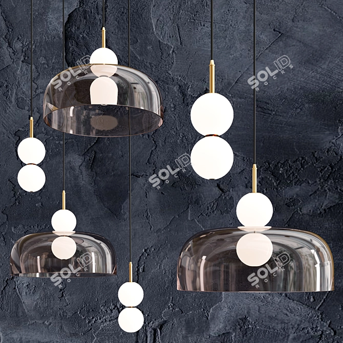 Modern Glass Brass Pendant Lamps 3D model image 4