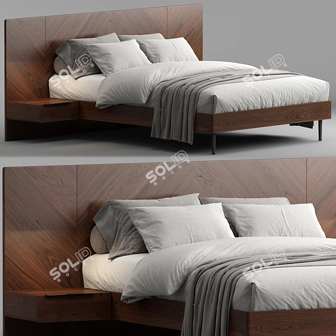 Modern Walnut Queen Bed Set 3D model image 2