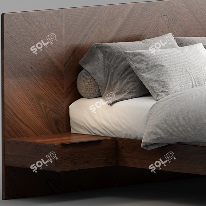 Modern Walnut Queen Bed Set 3D model image 4