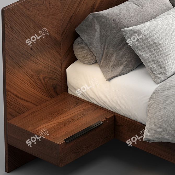 Modern Walnut Queen Bed Set 3D model image 10