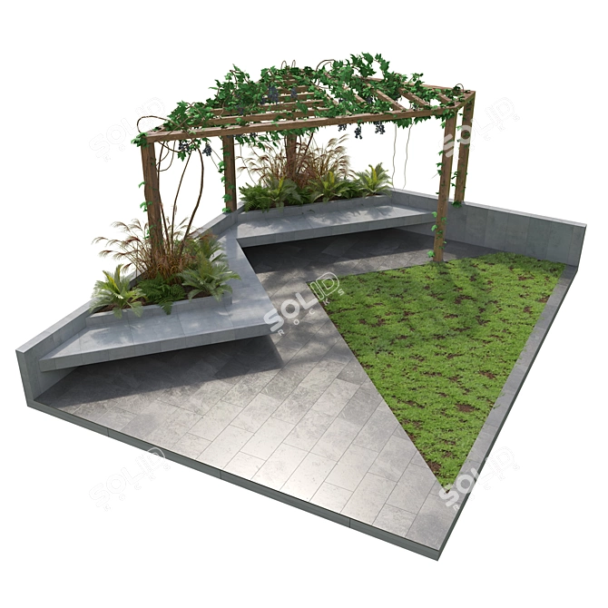 Pergola Backyard with Crape Vine 3D model image 3