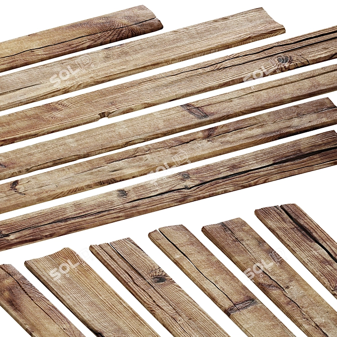 Vintage Wooden Boards Set 7 3D model image 1