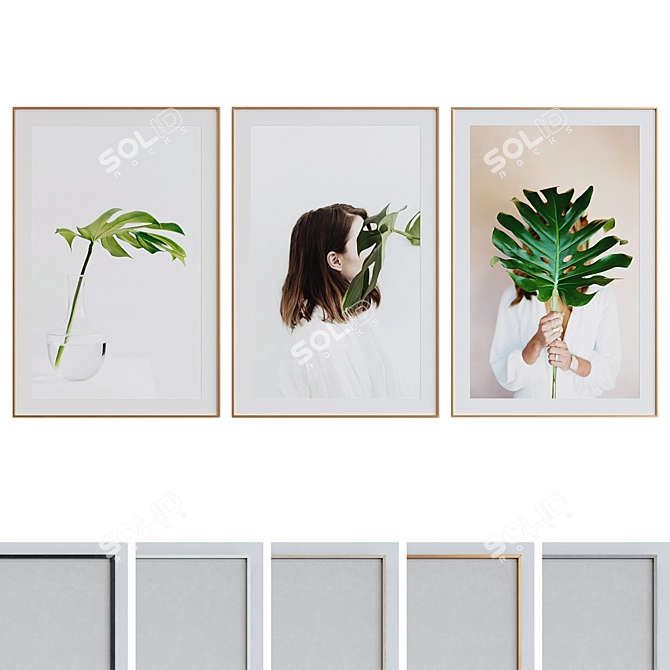 Monstera Leaf Portrait Frame Set 3D model image 5