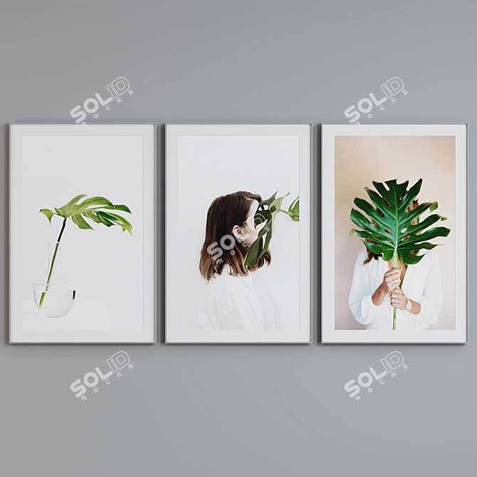 Monstera Leaf Portrait Frame Set 3D model image 6