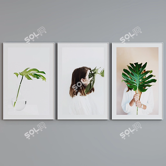 Monstera Leaf Portrait Frame Set 3D model image 7