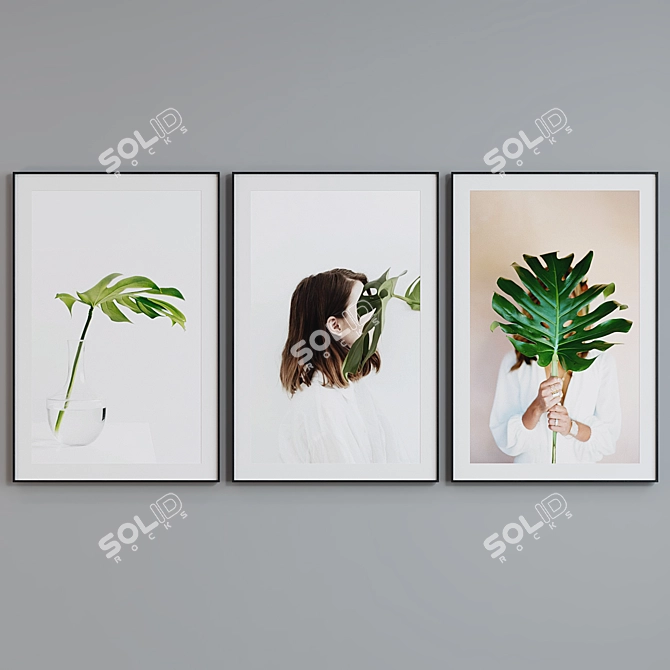 Monstera Leaf Portrait Frame Set 3D model image 1