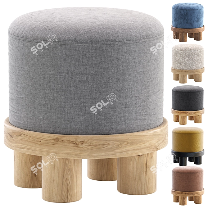 Modern Scandinavian Grey Pouffe 3D model image 1