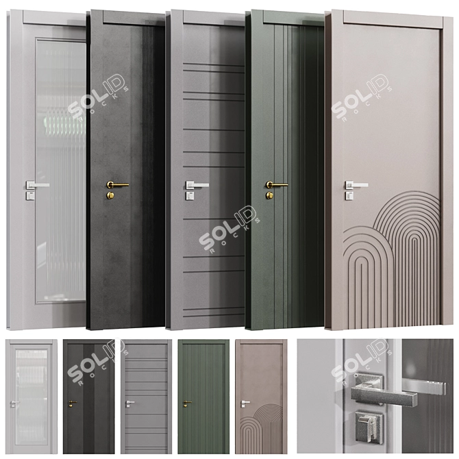Modern Linea Wood Metal Doors 3D model image 1