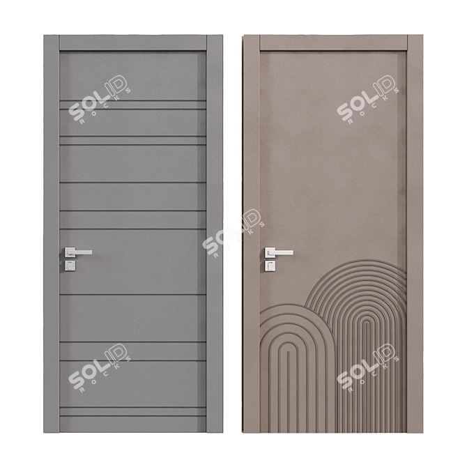 Modern Linea Wood Metal Doors 3D model image 2