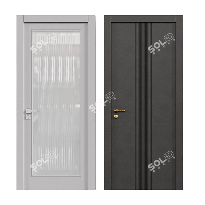 Modern Linea Wood Metal Doors 3D model image 3