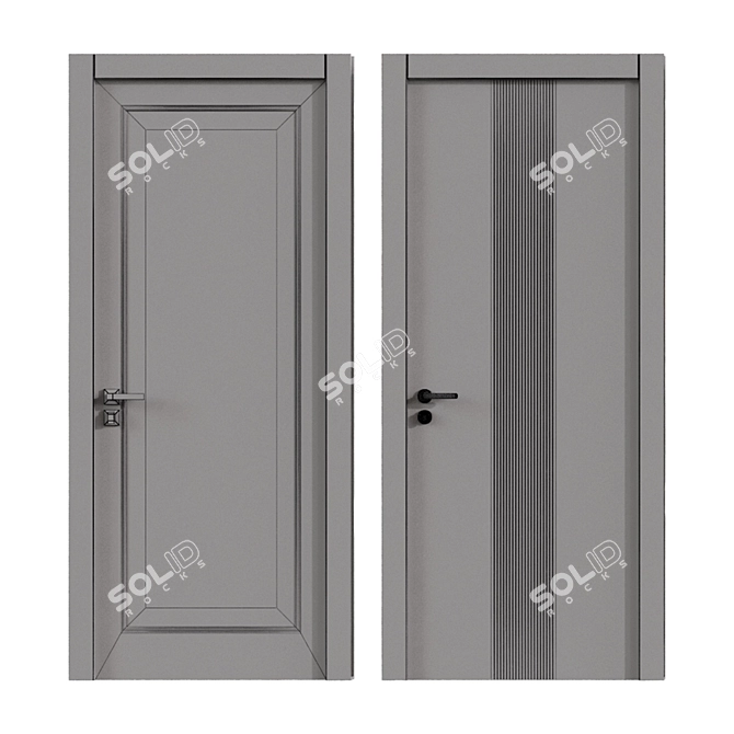 Modern Linea Wood Metal Doors 3D model image 5