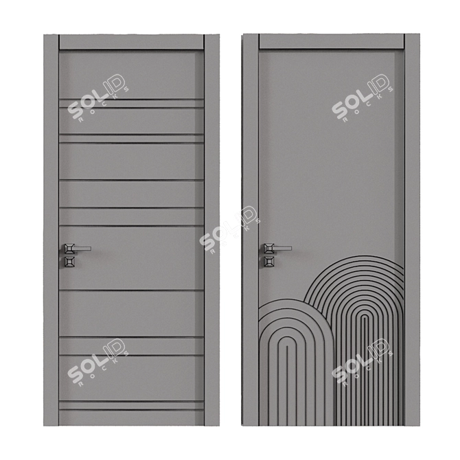 Modern Linea Wood Metal Doors 3D model image 6