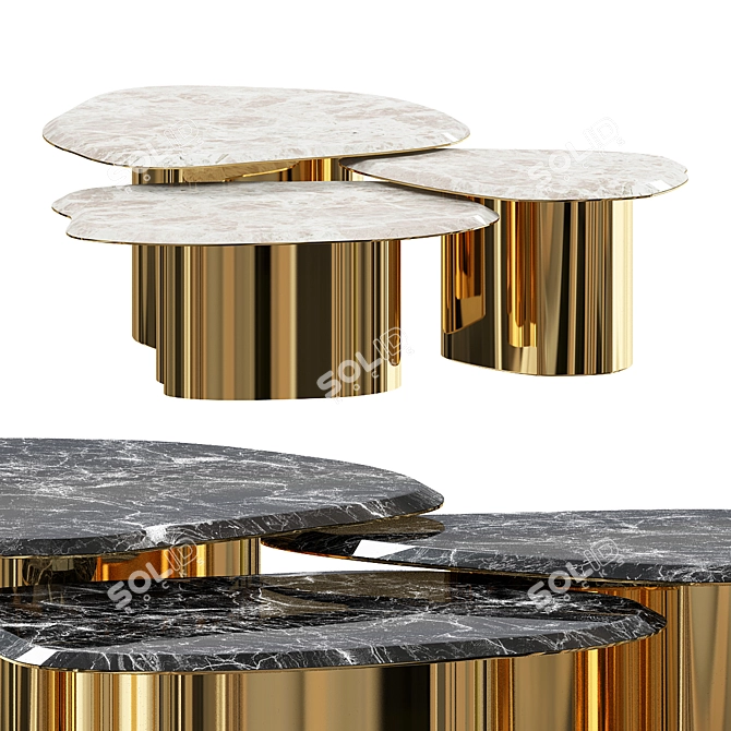 Sleek Marble Oval Coffee Table 3D model image 1