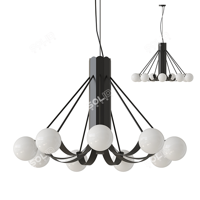 Geometric Glass Shade Black Chandelier 3D model image 1