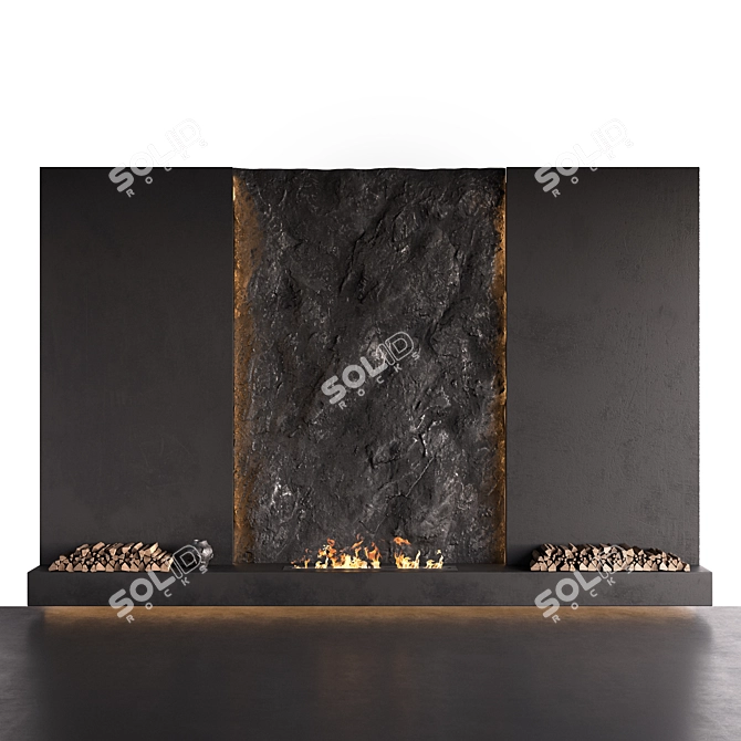 Rock Wall Fireplace Composition 3D model image 1